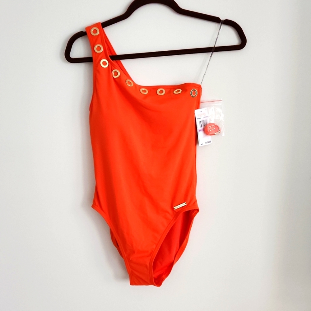 NWT Michael Kors One Shoulder One Piece Swimsuit 6. Orange